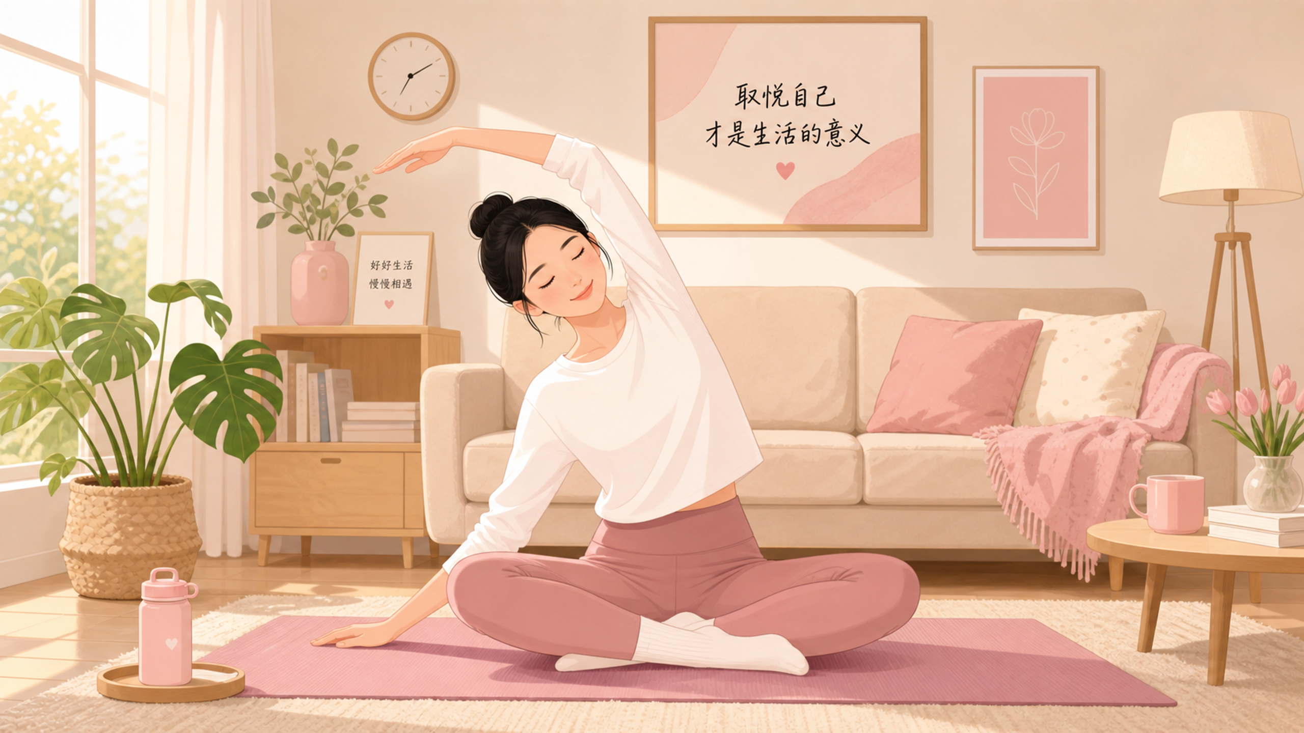 A warm and healing illustration of a young Chinese