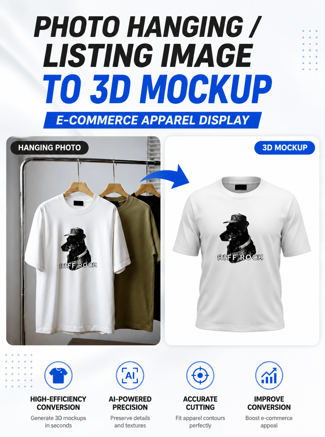 Hang photo/flat lay photo to 3D image Invisible model E-commerce clothing display Clothing extraction 3D stereoscopic image